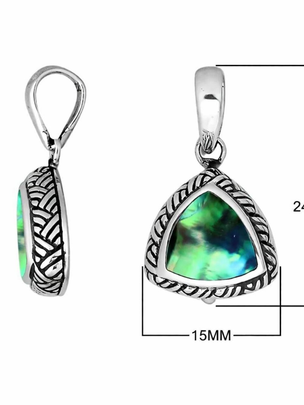 Bali 925 Sterling Silver Abalone Shell Pendant Triangle Ocean Inspired